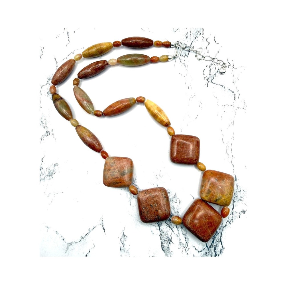Boho Chunky Quartz Stone Necklace Earth Tone Statement 24-26" Large Beads